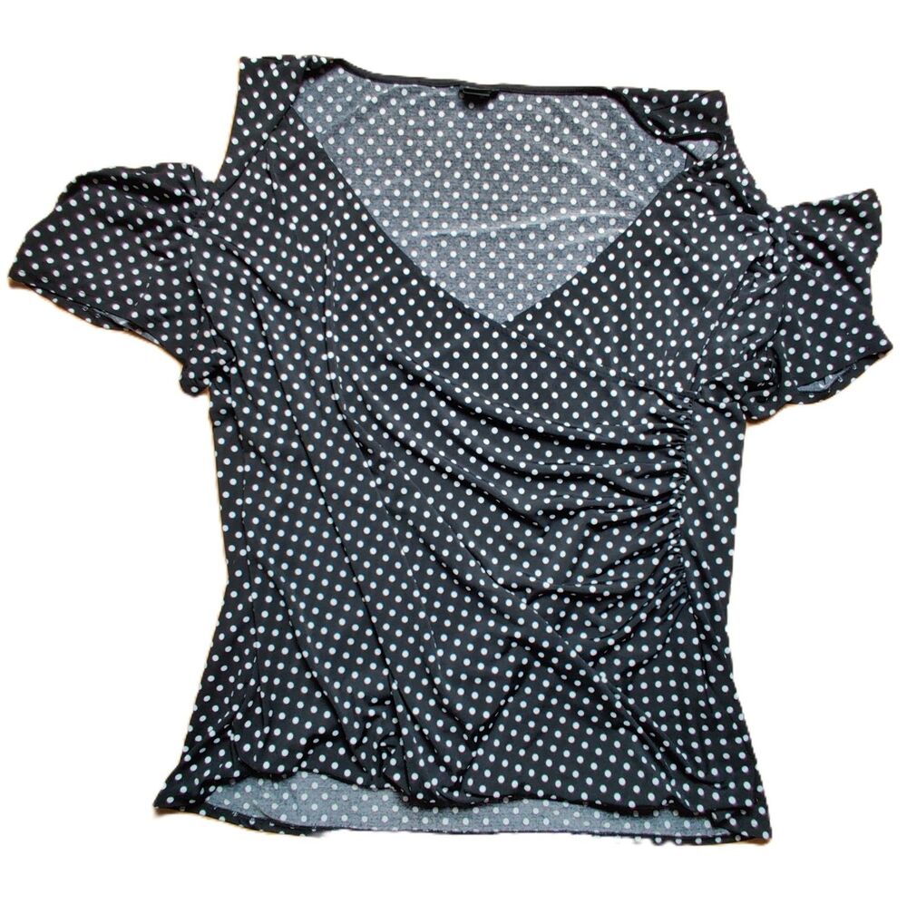 Torrid Cold Shoulder Polka Dot Blouse Size 4 Ruched Stretch Top Plus